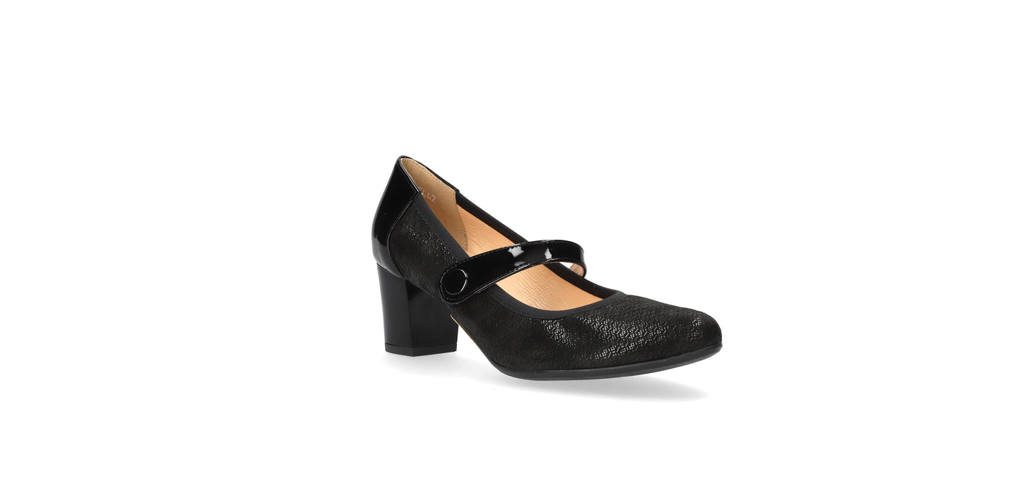 Bioeco by Arka 6442 1987+0083 Black Leather Block Heels with Strap