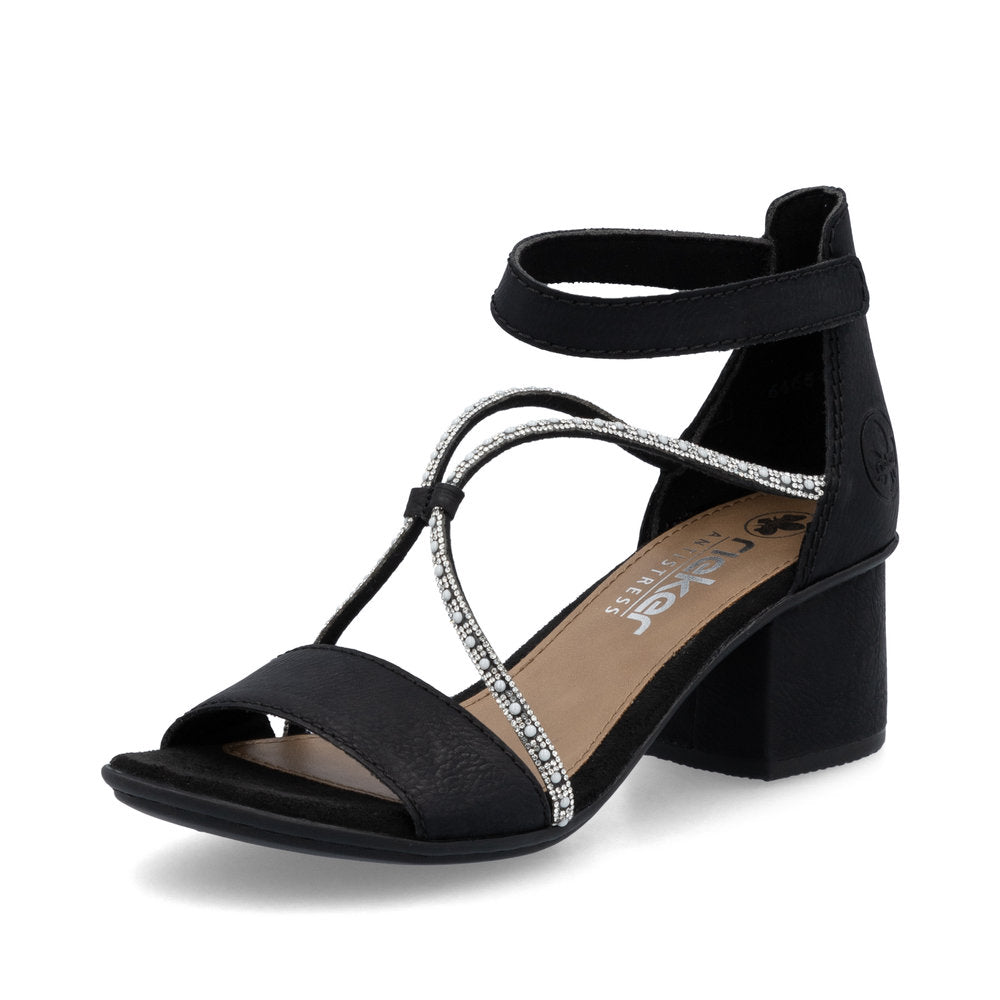 Rieker 64654-00 Black Block Heel Sandals