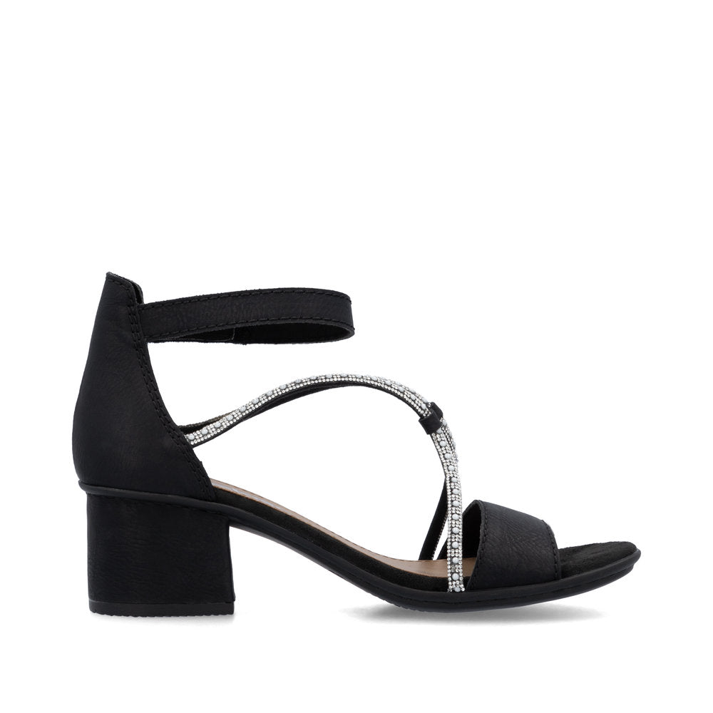 Rieker 64654-00 Black Block Heel Sandals