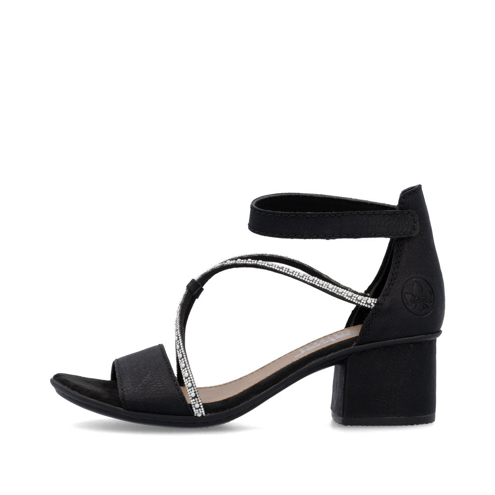 Rieker 64654-00 Black Block Heel Sandals