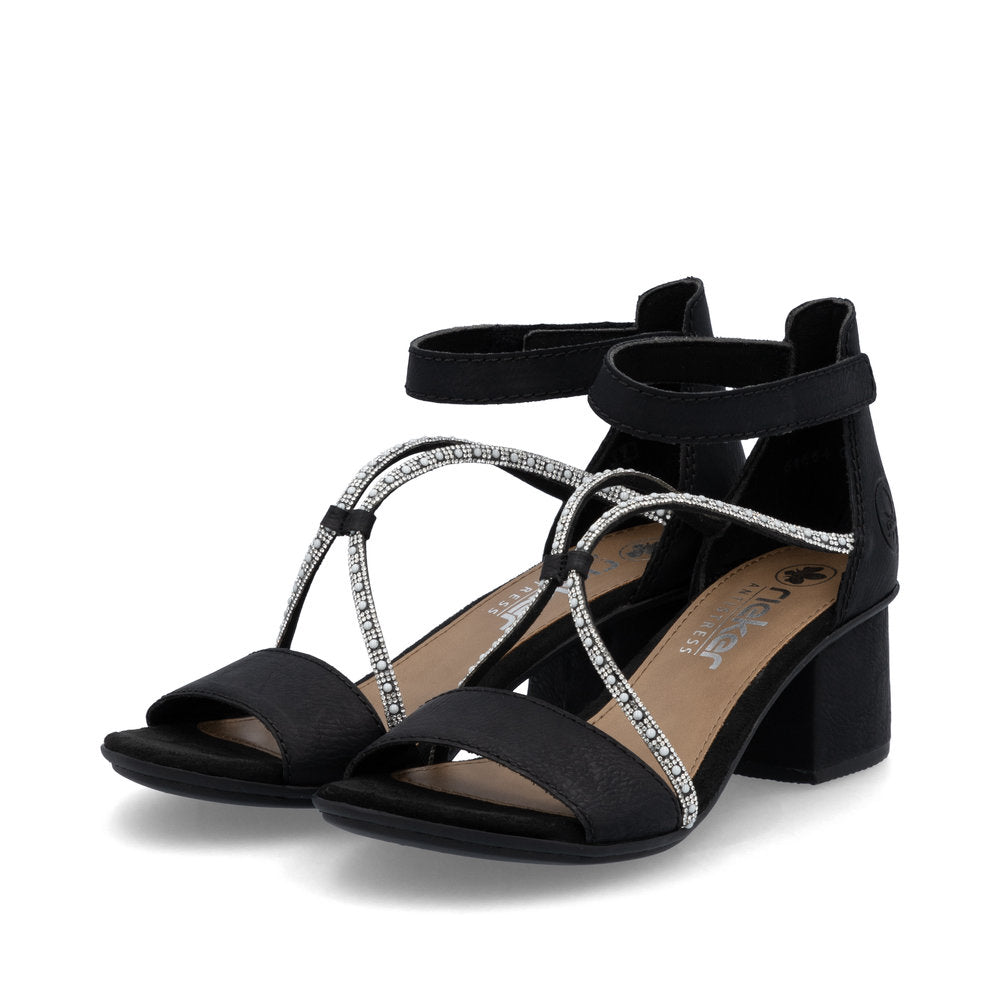 Rieker 64654-00 Black Block Heel Sandals