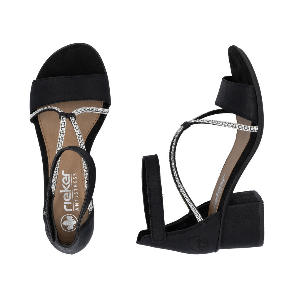 Rieker 64654-00 Black Block Heel Sandals