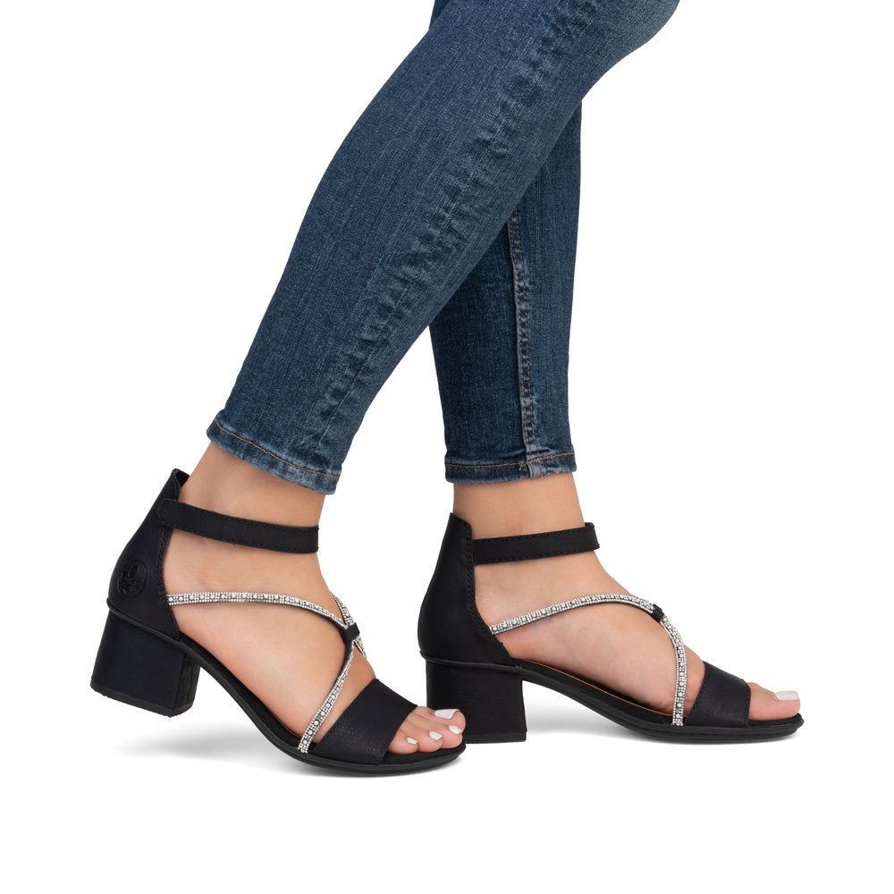 Rieker 64654-00 Black Block Heel Sandals