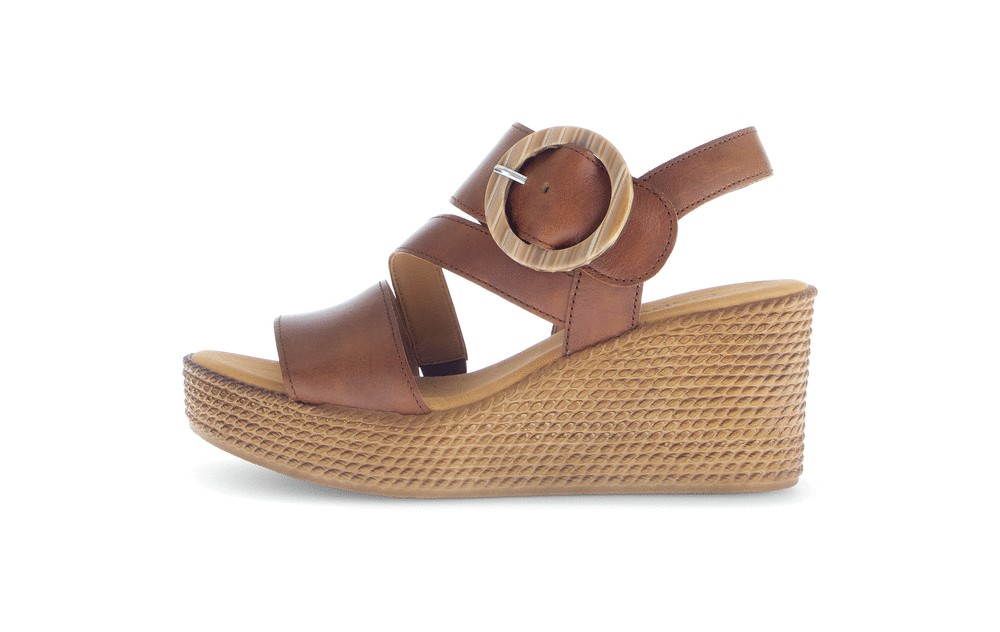 Gabor 64.770.24 Camel Tan Wedge Sandals with Slingback Strap