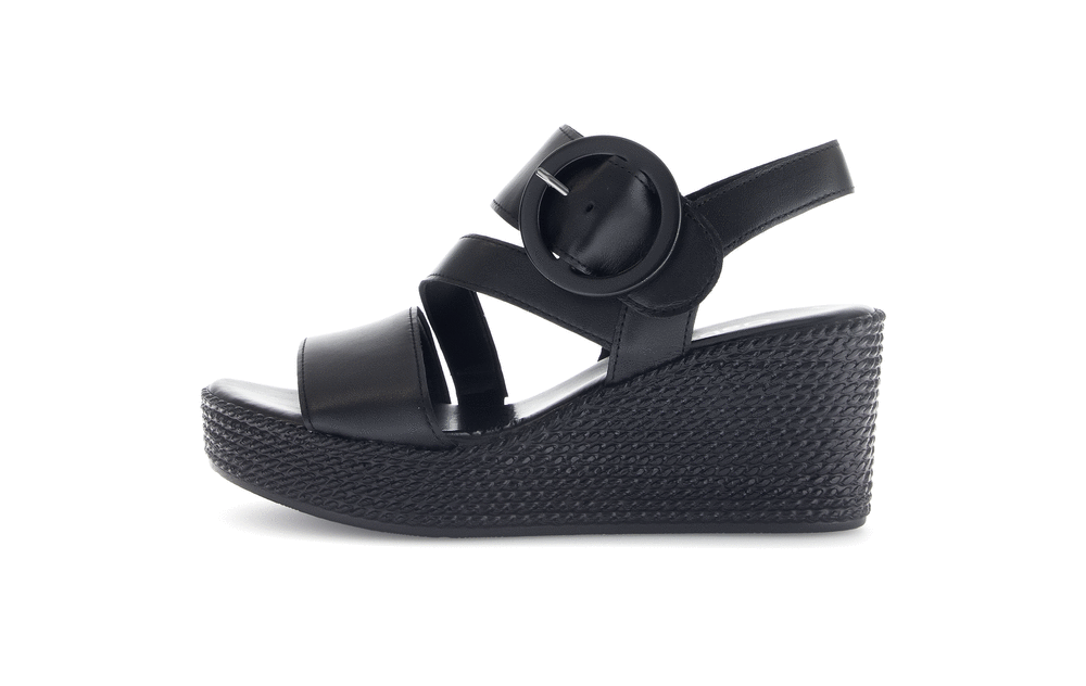 Gabor 64.770.27 Black Wedge Sandals with Slingback Strap