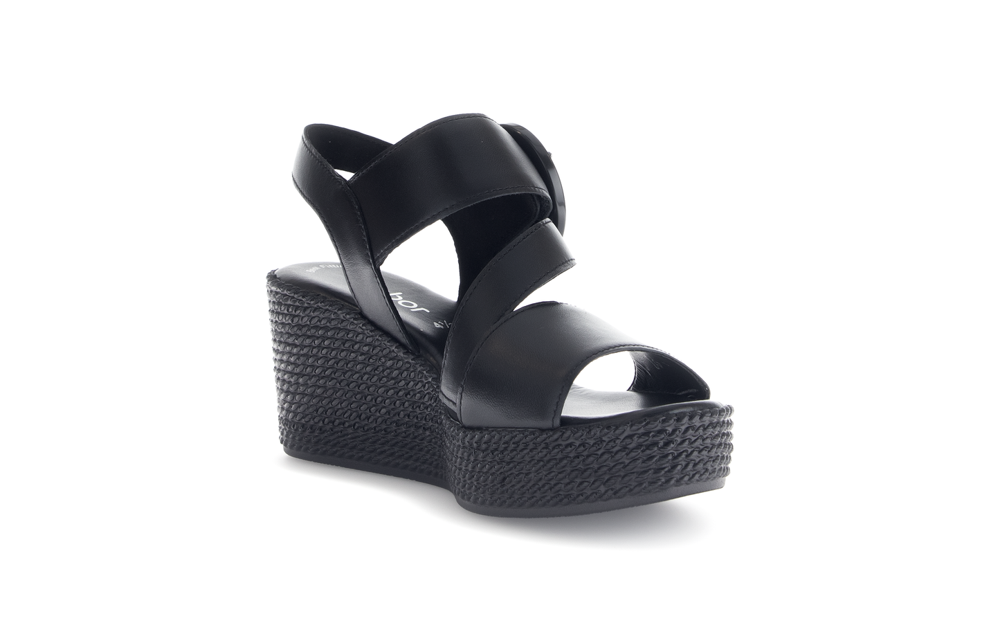Gabor 64.770.27 Black Wedge Sandals with Slingback Strap