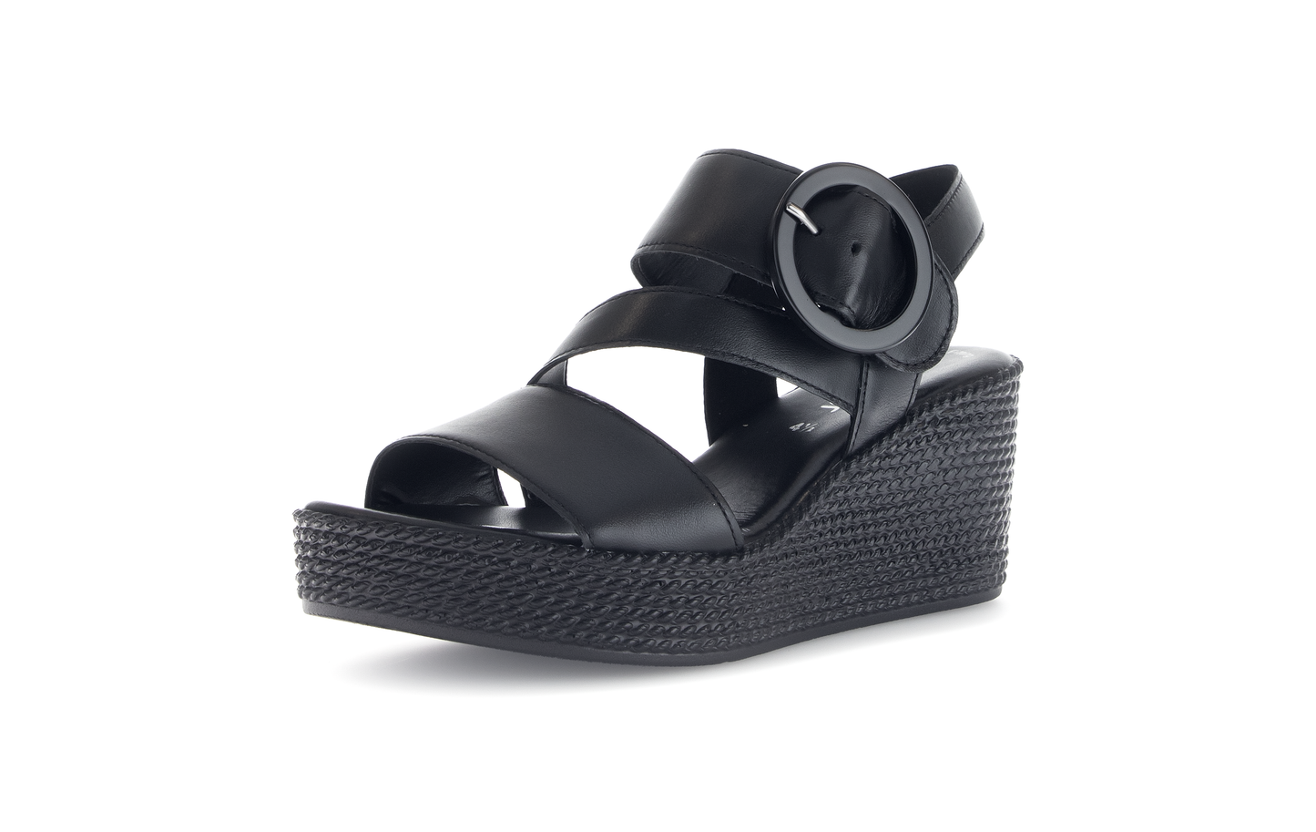 Gabor 64.770.27 Black Wedge Sandals with Slingback Strap
