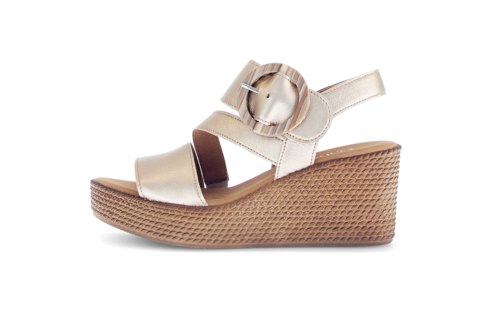 Gabor 64.770.64 Champagne Wedge Sandals with Slingback Strap