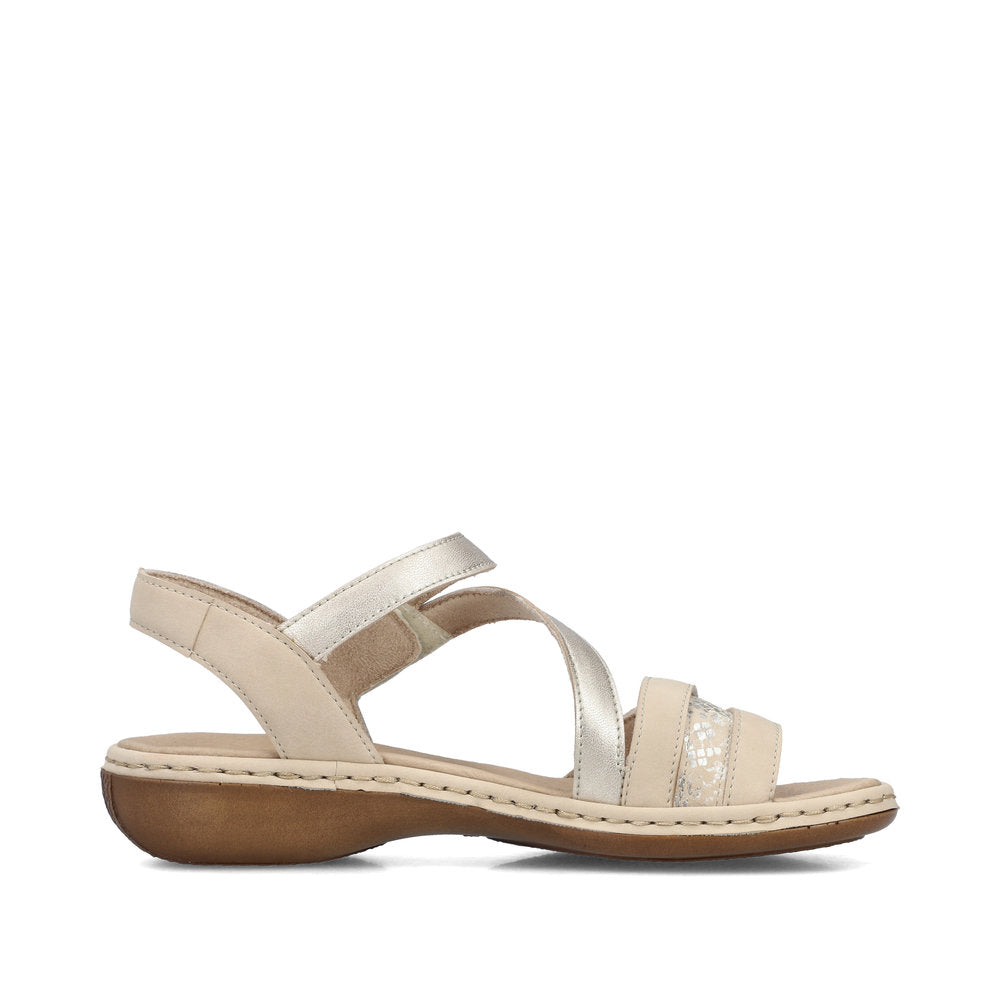 Rieker 65965-60 Beige & Gold Combi Velcro Sandals with Slingback Strap