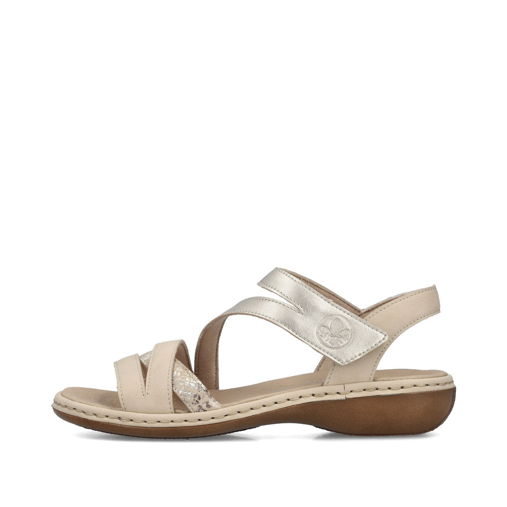 Rieker 65965-60 Beige & Gold Combi Velcro Sandals with Slingback Strap