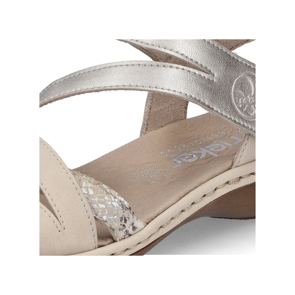Rieker 65965-60 Beige & Gold Combi Velcro Sandals with Slingback Strap