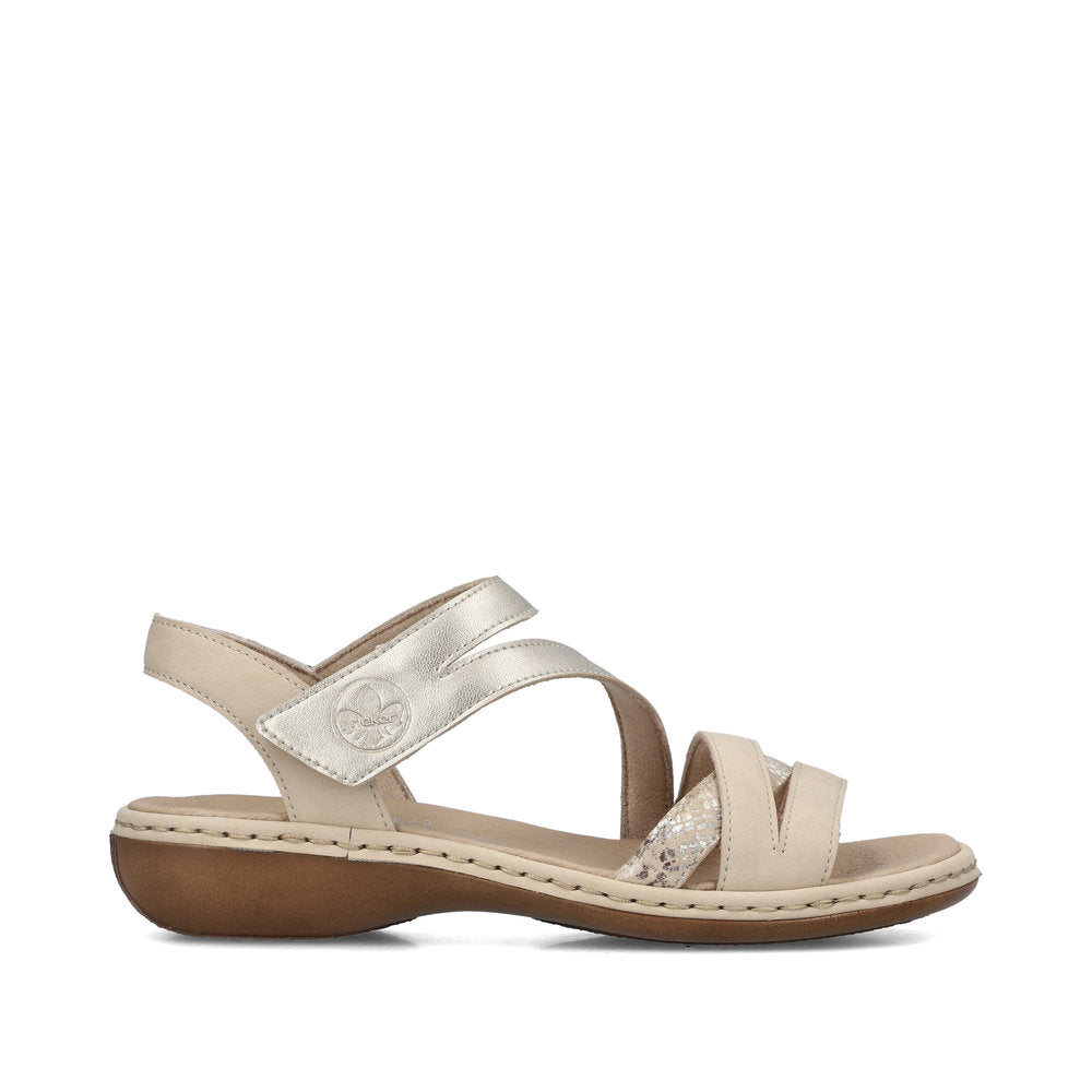 Rieker 65965-60 Beige & Gold Combi Velcro Sandals with Slingback Strap