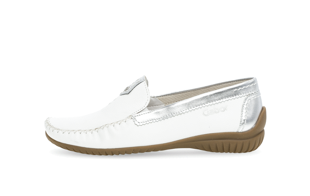 Gabor Comfort 66.090.50 White & Silver Slip On Moccasins