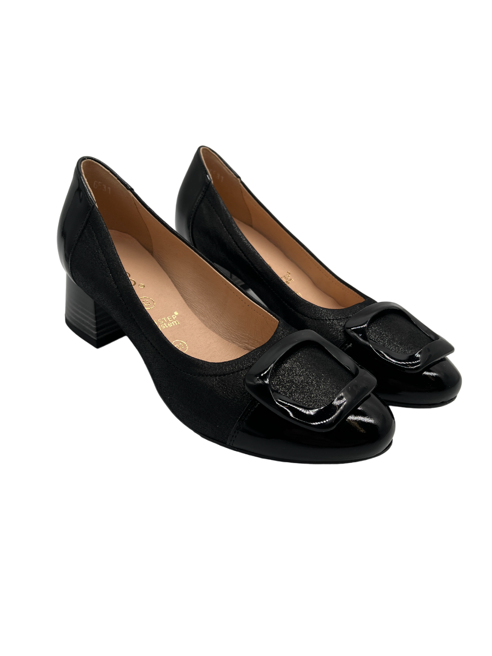 Bioeco by Arka 6631 2677+0083+2716 Black Shimmer Block Heels with Patent Toe