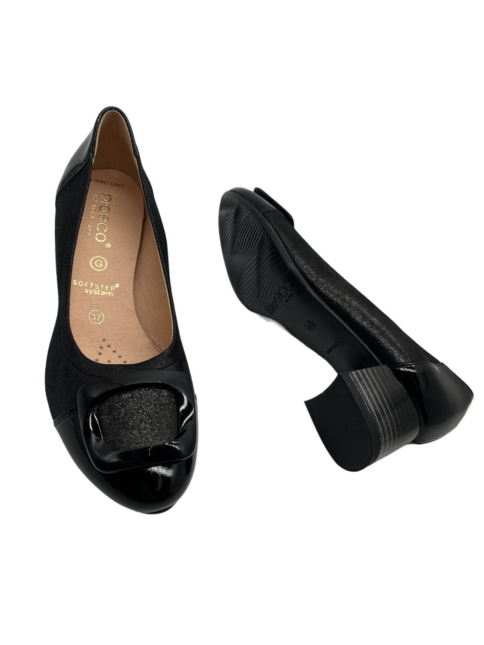 Bioeco by Arka 6631 2677+0083+2716 Black Shimmer Block Heels with Patent Toe