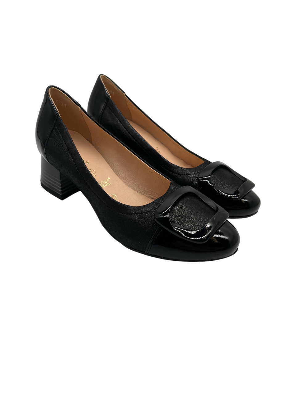 Bioeco by Arka 6631 2677+0083+2716 Black Shimmer Block Heels with Patent Toe