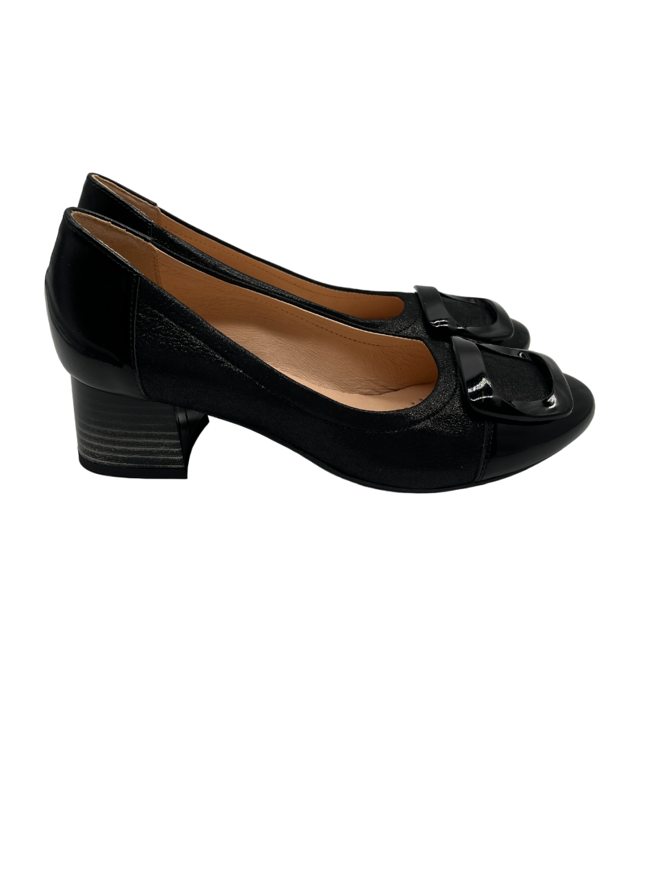 Bioeco by Arka 6631 2677+0083+2716 Black Shimmer Block Heels with Patent Toe