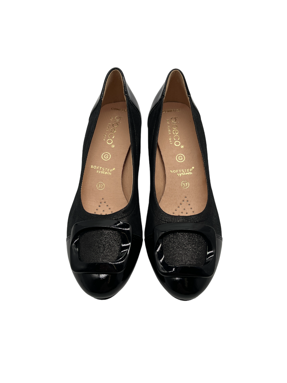 Bioeco by Arka 6631 2677+0083+2716 Black Shimmer Block Heels with Patent Toe