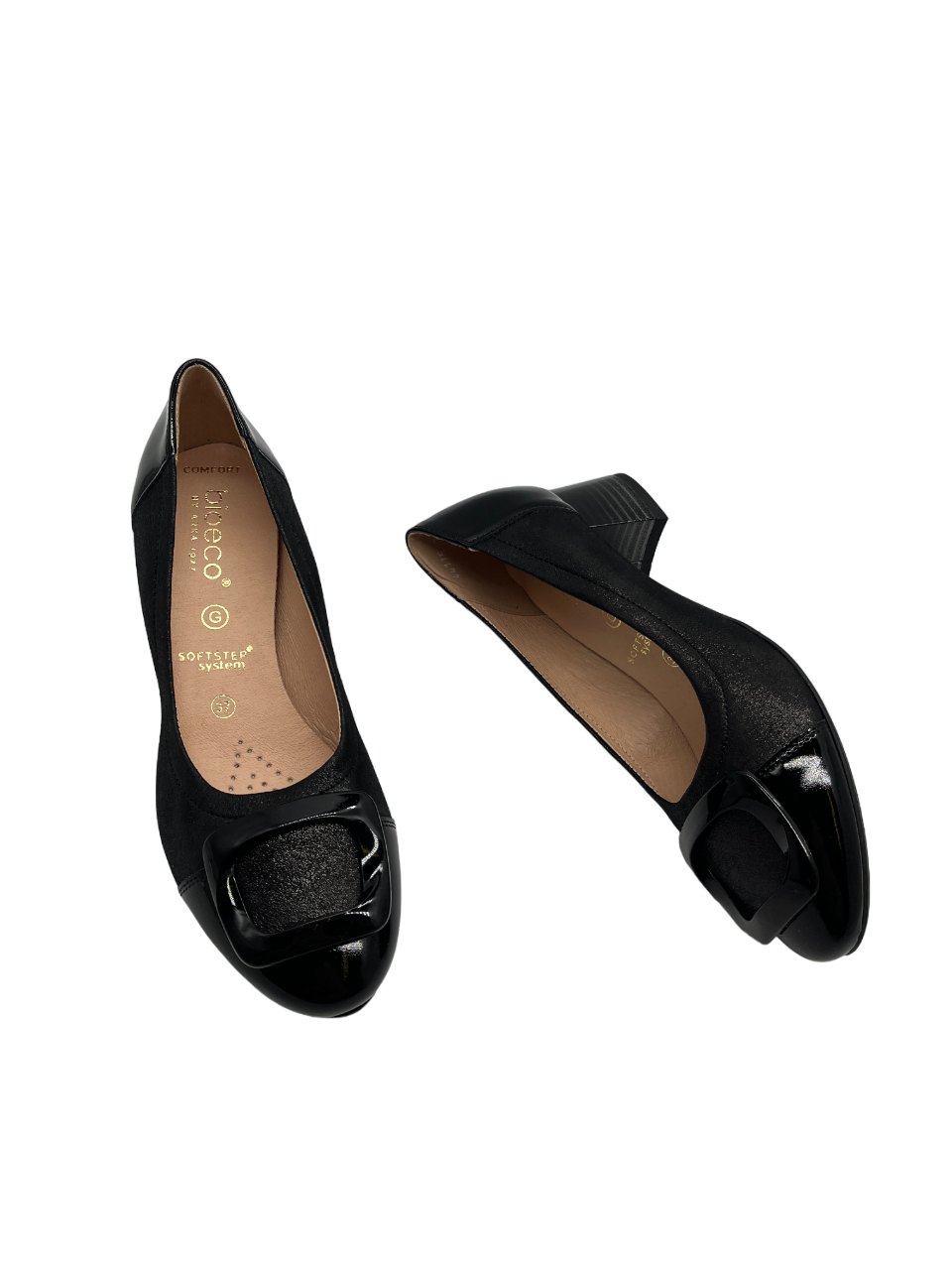 Bioeco by Arka 6631 2677+0083+2716 Black Shimmer Block Heels with Patent Toe