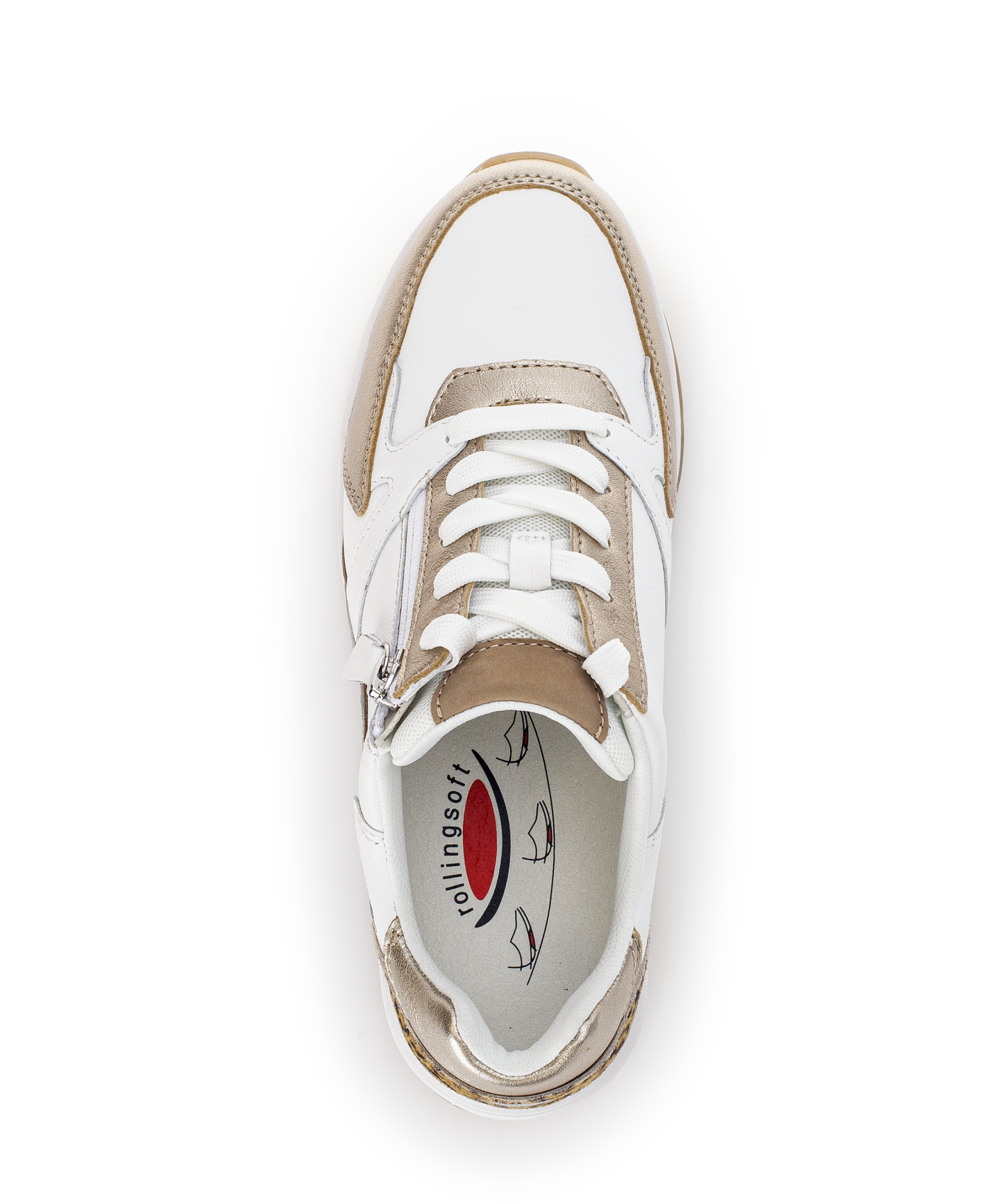 Gabor Rollingsoft 66.878.53 White & Gold Sneakers with Zip & Lace with Leopard/Cheetah Heel