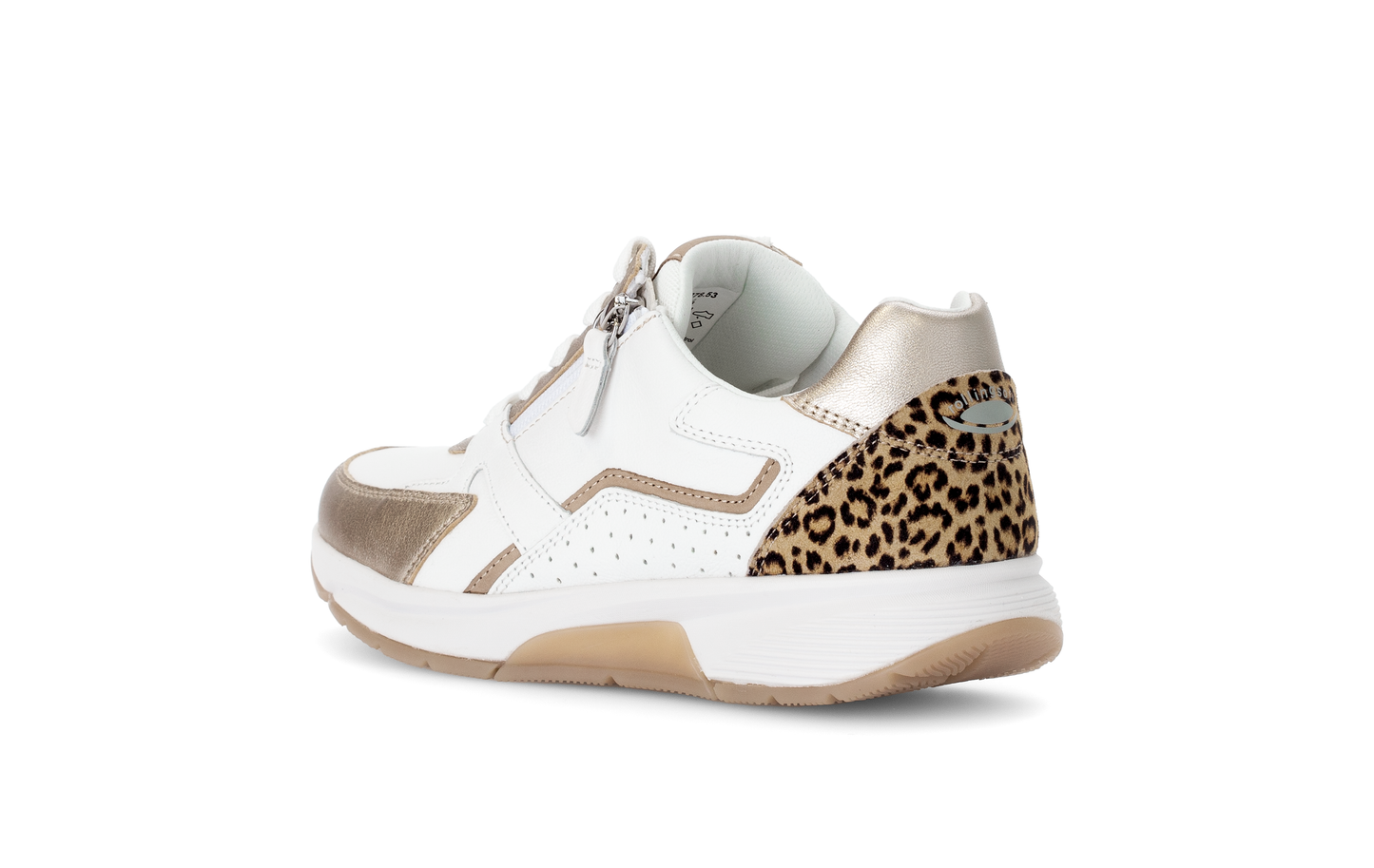 Gabor Rollingsoft 66.878.53 White & Gold Sneakers with Zip & Lace with Leopard/Cheetah Heel