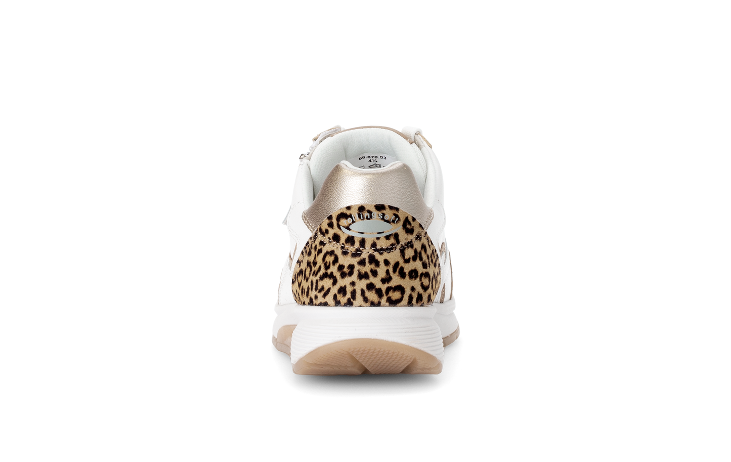 Gabor Rollingsoft 66.878.53 White & Gold Sneakers with Zip & Lace with Leopard/Cheetah Heel