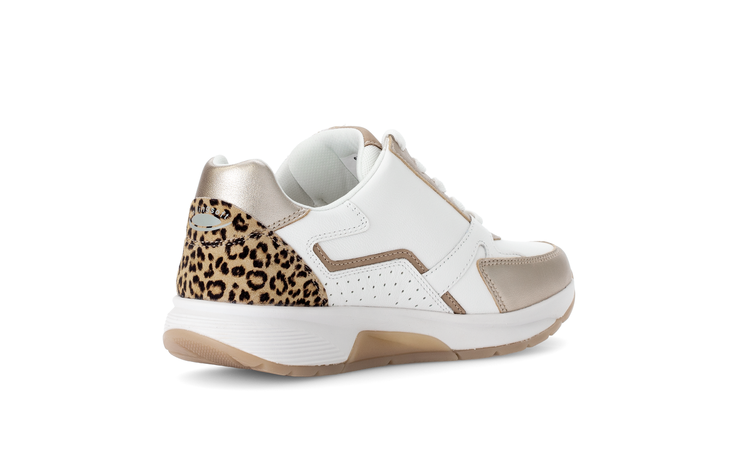Gabor Rollingsoft 66.878.53 White & Gold Sneakers with Zip & Lace with Leopard/Cheetah Heel