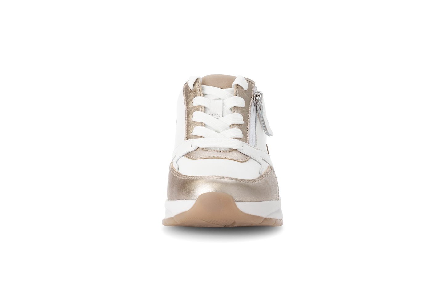 Gabor Rollingsoft 66.878.53 White & Gold Sneakers with Zip & Lace with Leopard/Cheetah Heel