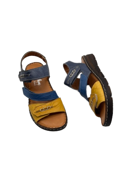 The Shoe Parlour by Phelans Shoes 671-55 Navy/Yellow Multi Velcro Sandals