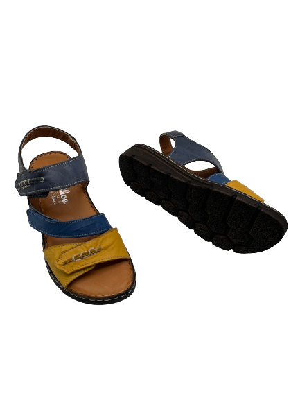 The Shoe Parlour by Phelans Shoes 671-55 Navy/Yellow Multi Velcro Sandals