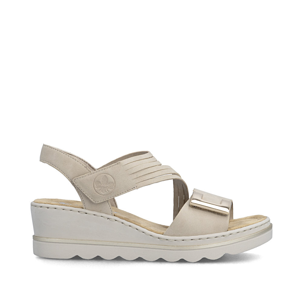 Rieker 67410-62 Ginger Beige F 1/2 Fit Wedge Sandals with Slingback Strap