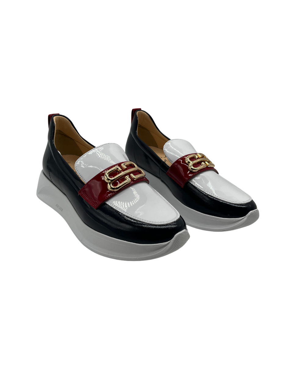 Bioeco by Arka 6754 2293+0345+0433 Navy, White & Red Multicolour Patent Slip On Shoes