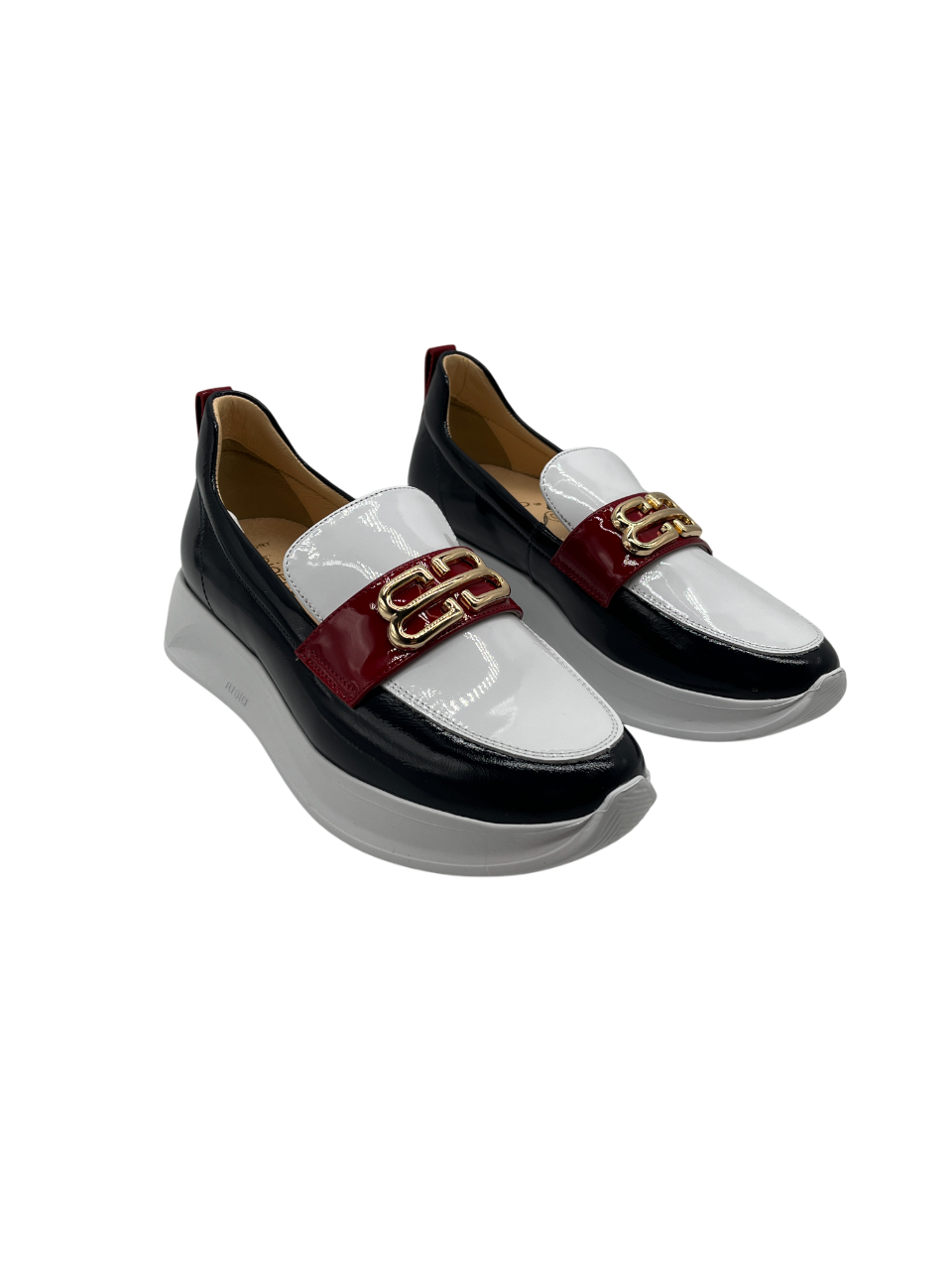 Bioeco by Arka 6754 2293+0345+0433 Navy, White & Red Multicolour Patent Slip On Shoes