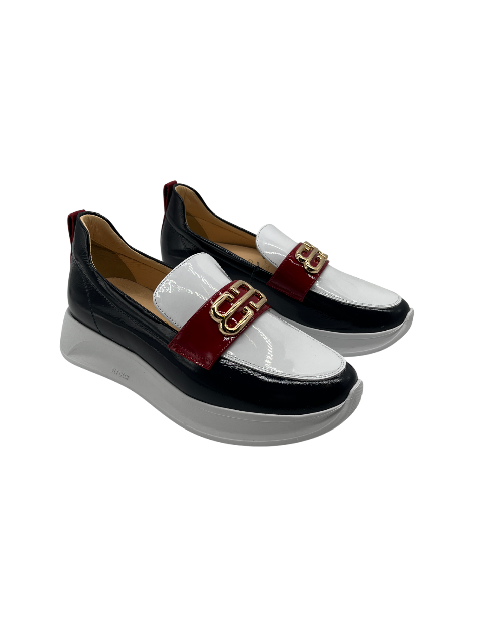 Bioeco by Arka 6754 2293+0345+0433 Navy, White & Red Multicolour Patent Slip On Shoes