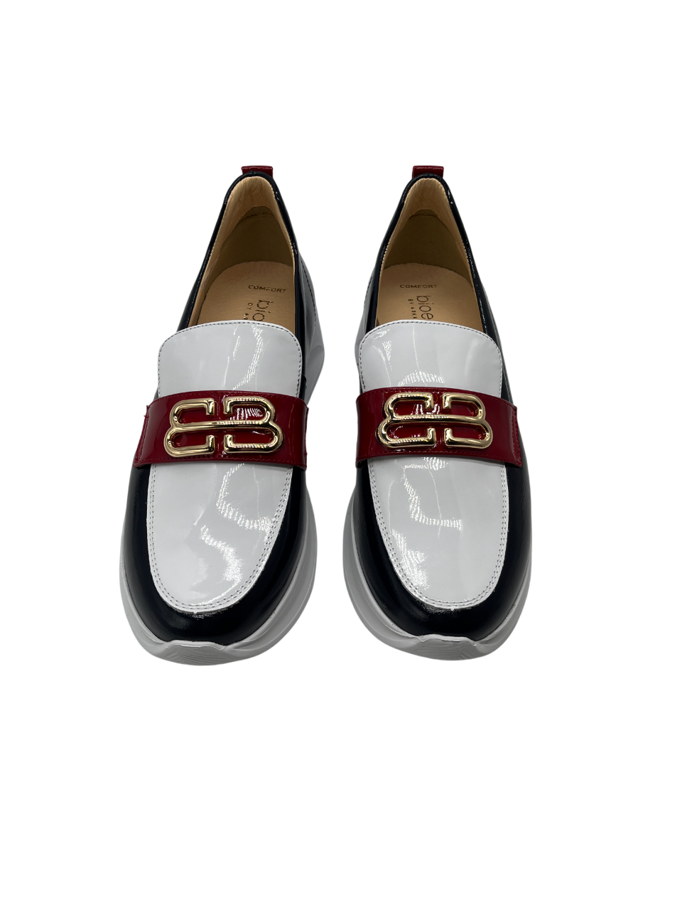 Bioeco by Arka 6754 2293+0345+0433 Navy, White & Red Multicolour Patent Slip On Shoes