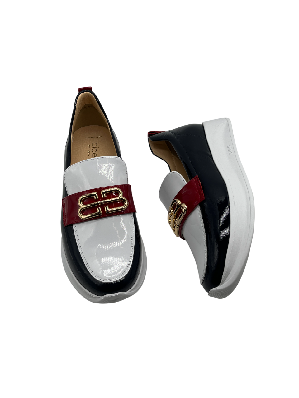 Bioeco by Arka 6754 2293+0345+0433 Navy, White & Red Multicolour Patent Slip On Shoes