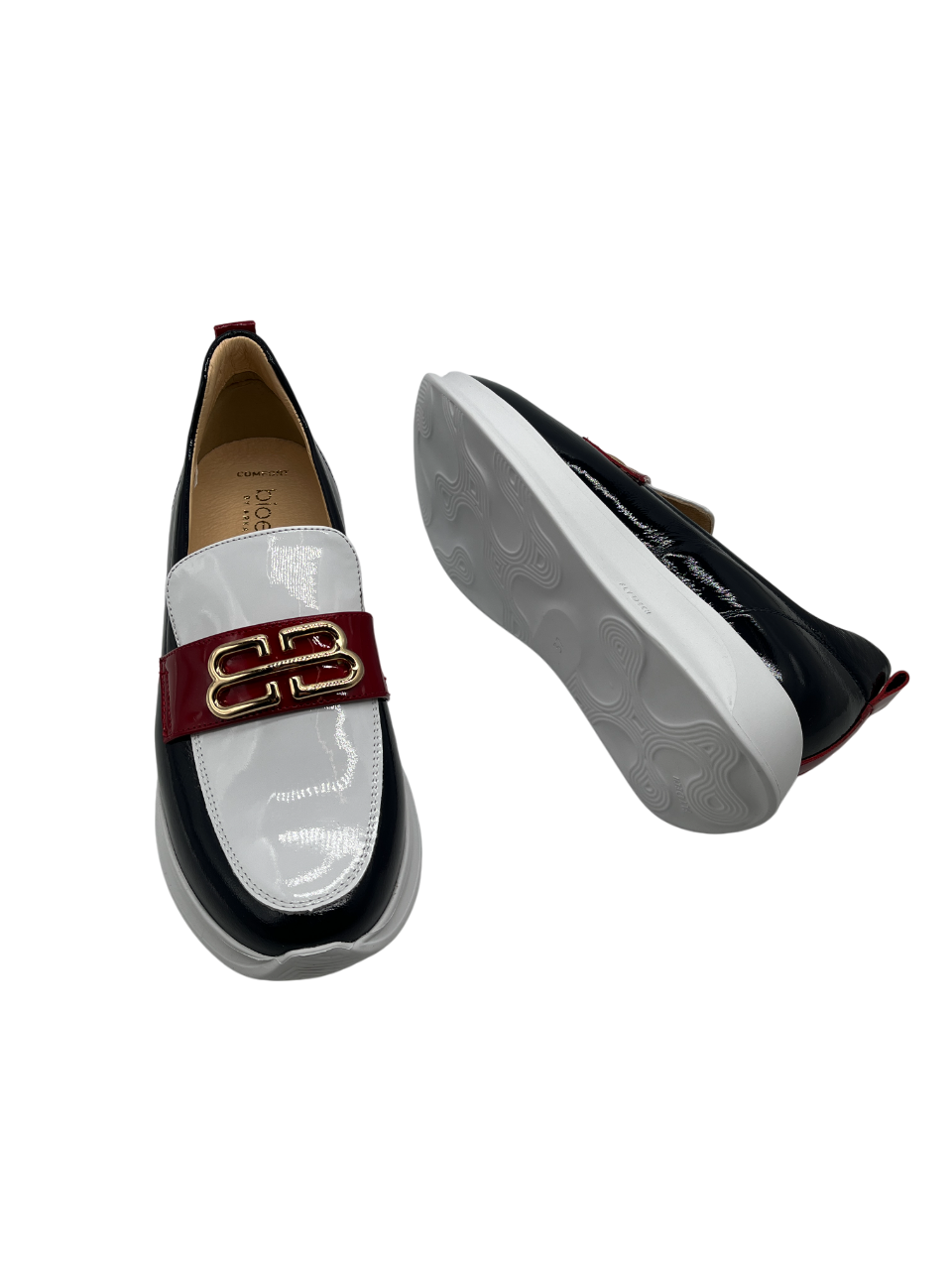Bioeco by Arka 6754 2293+0345+0433 Navy, White & Red Multicolour Patent Slip On Shoes
