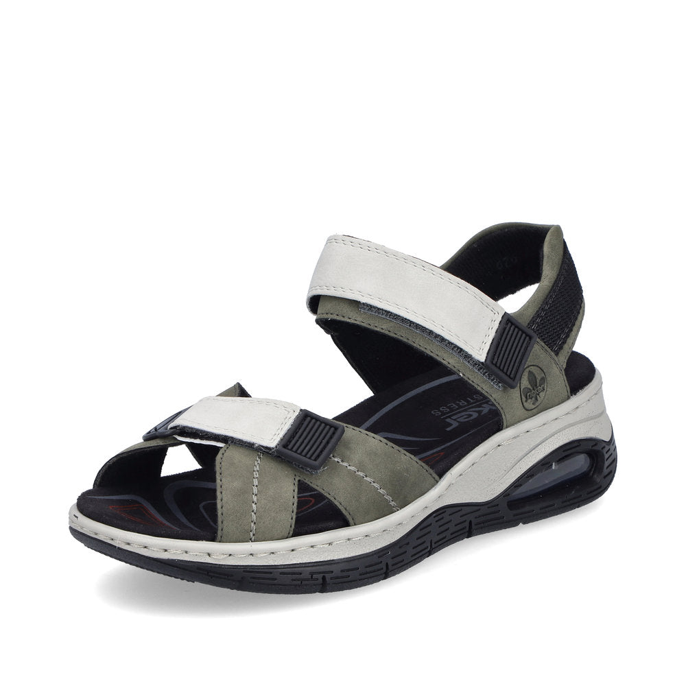 Rieker 67651-54 Khaki & Off White Combi Velcro Sandals with Slingback Strap