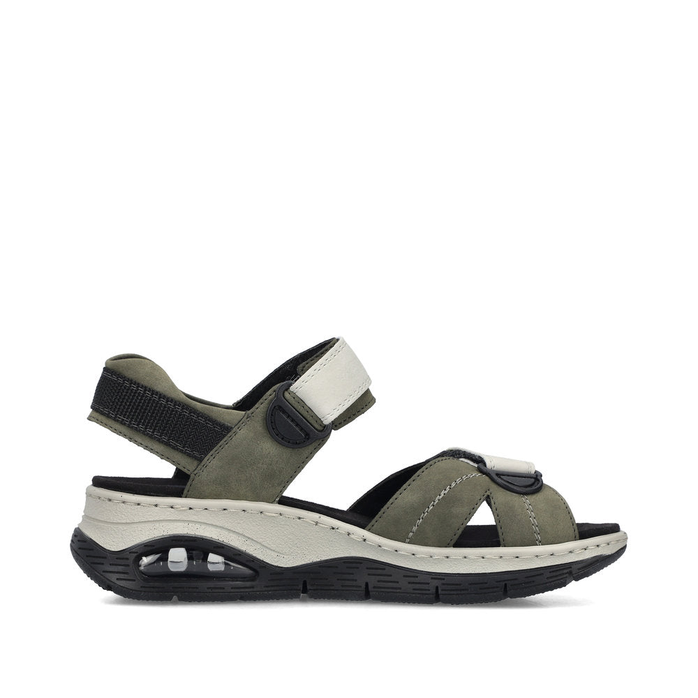Rieker 67651-54 Khaki & Off White Combi Velcro Sandals with Slingback Strap