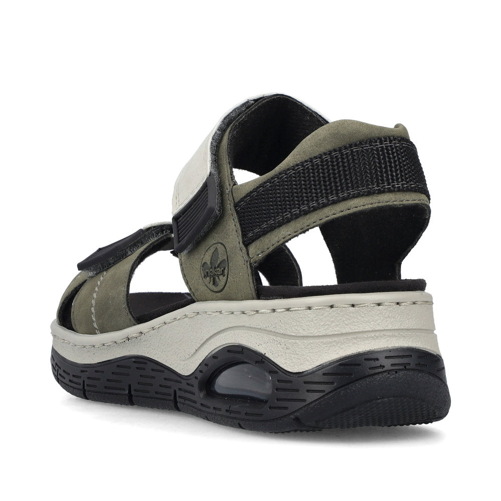 Rieker 67651-54 Khaki & Off White Combi Velcro Sandals with Slingback Strap