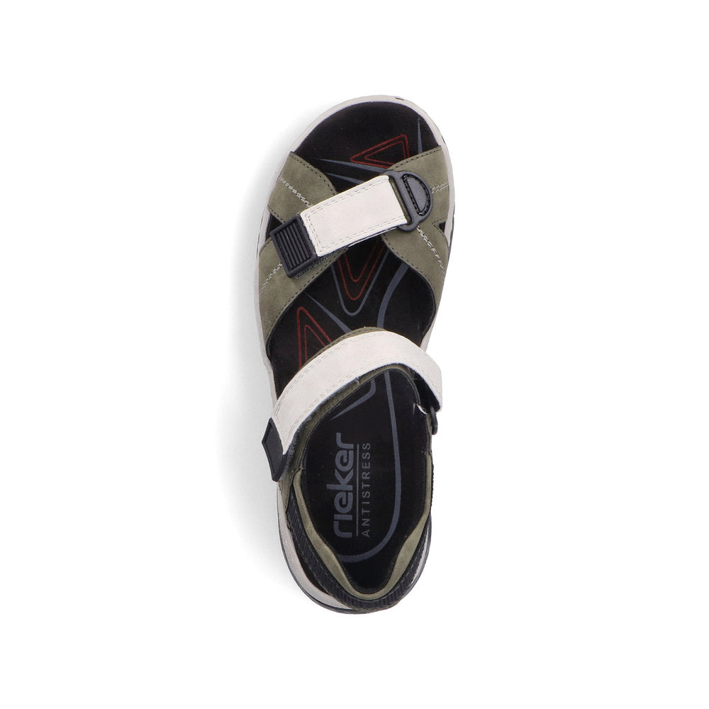 Rieker 67651-54 Khaki & Off White Combi Velcro Sandals with Slingback Strap