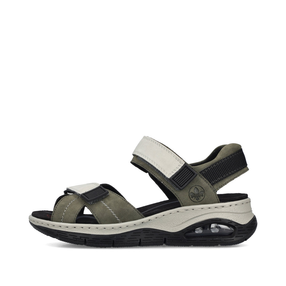 Rieker 67651-54 Khaki & Off White Combi Velcro Sandals with Slingback Strap