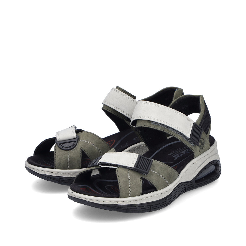 Rieker 67651-54 Khaki & Off White Combi Velcro Sandals with Slingback Strap