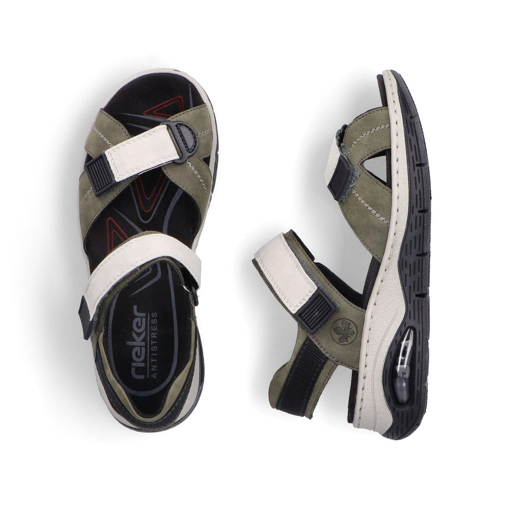 Rieker 67651-54 Khaki & Off White Combi Velcro Sandals with Slingback Strap