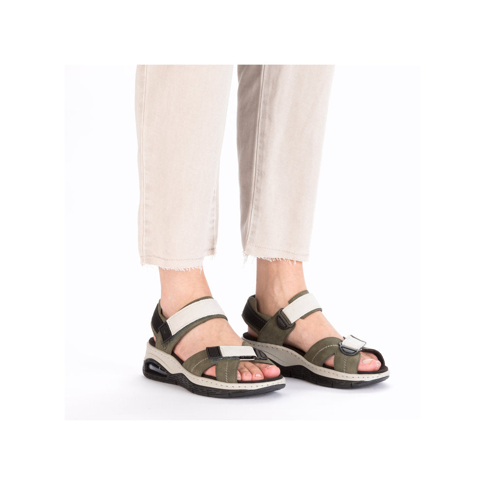 Rieker 67651-54 Khaki & Off White Combi Velcro Sandals with Slingback Strap