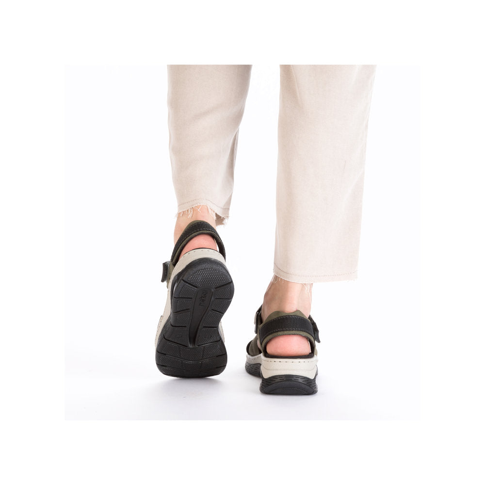 Rieker 67651-54 Khaki & Off White Combi Velcro Sandals with Slingback Strap