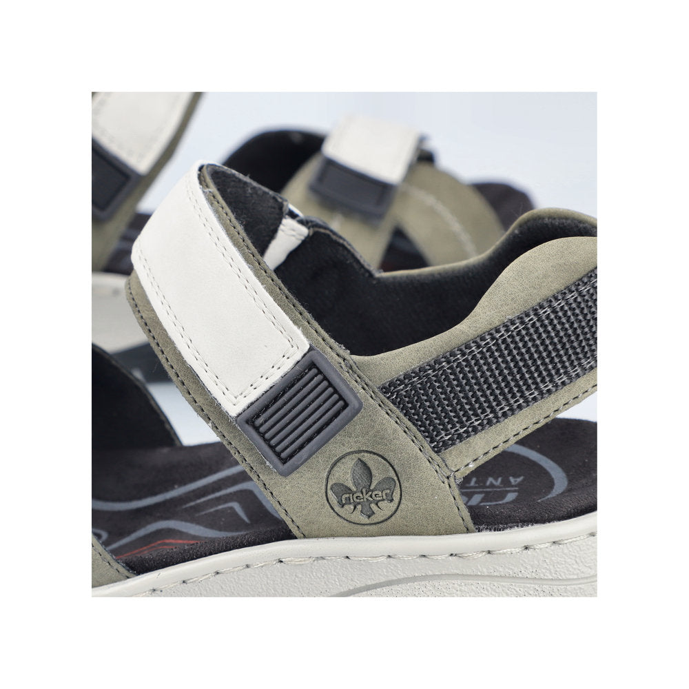 Rieker 67651-54 Khaki & Off White Combi Velcro Sandals with Slingback Strap