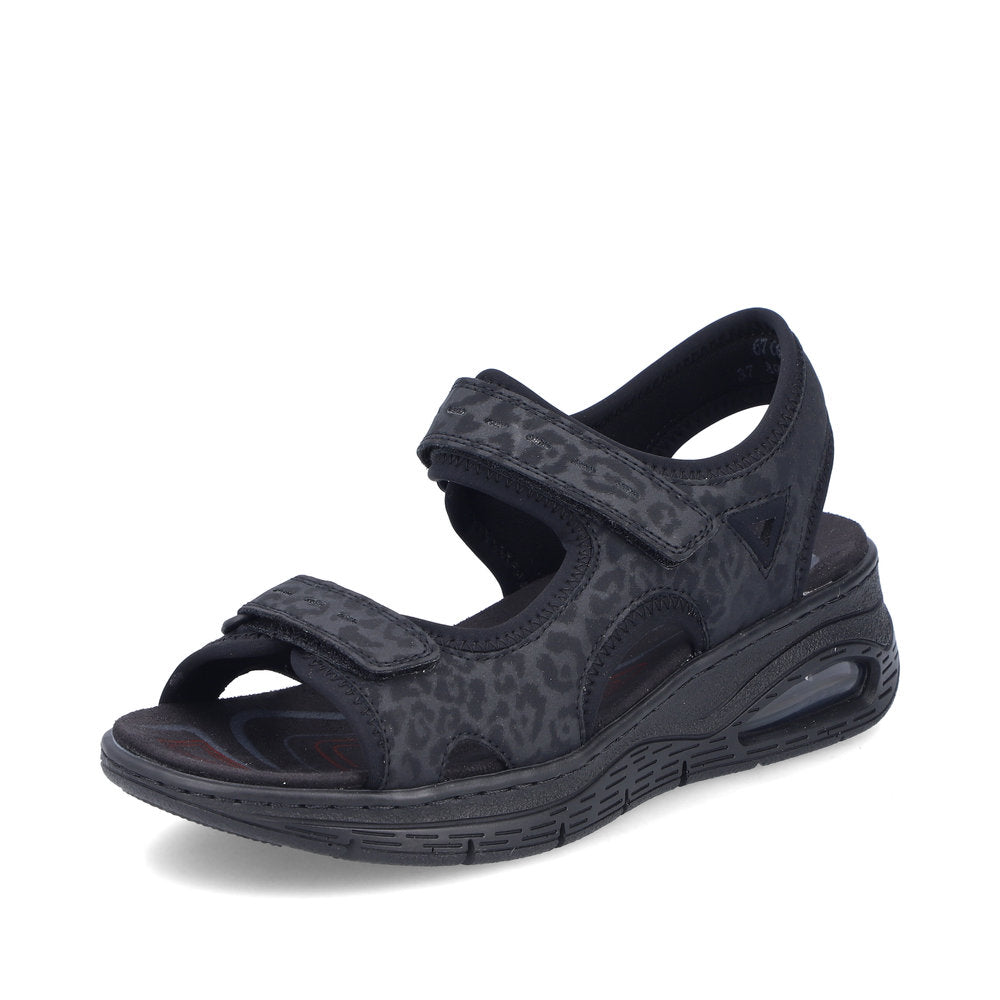 Rieker 67666-00 Black Print Velcro Sandals with Slingback Strap