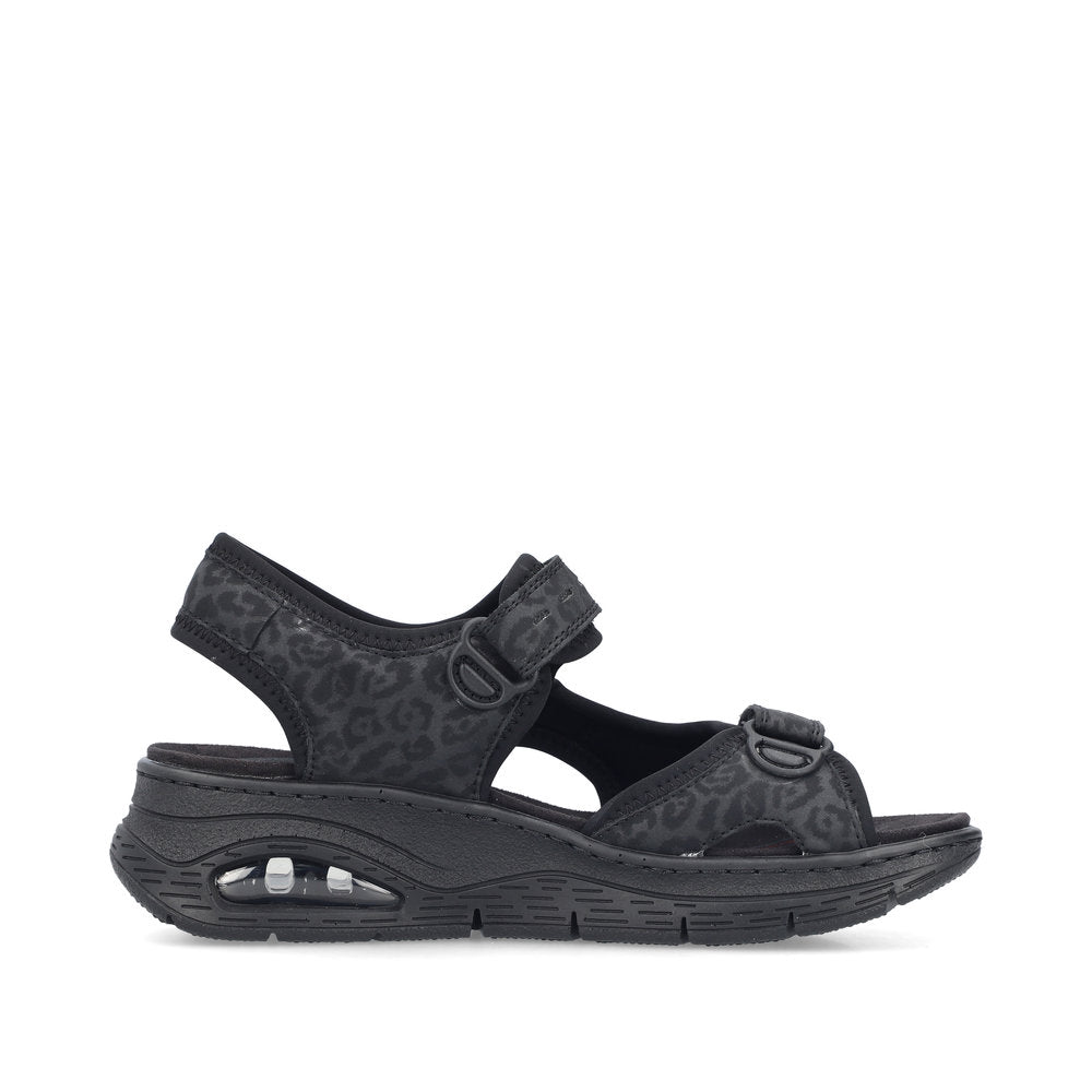 Rieker 67666-00 Black Print Velcro Sandals with Slingback Strap