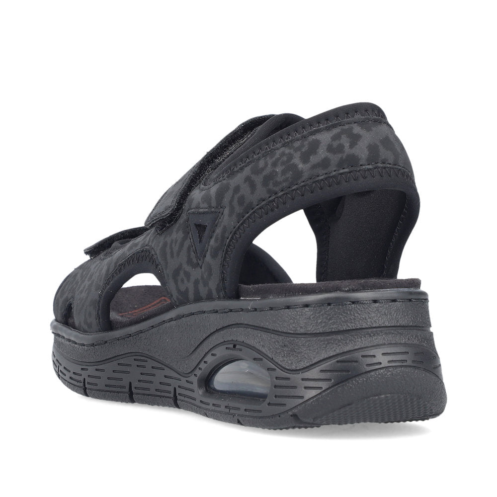 Rieker 67666-00 Black Print Velcro Sandals with Slingback Strap